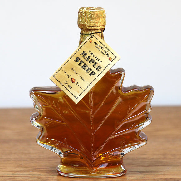 Glass Bottle - Leaf Shaped Maple Syrup - Peaceful Valley Maple Farms