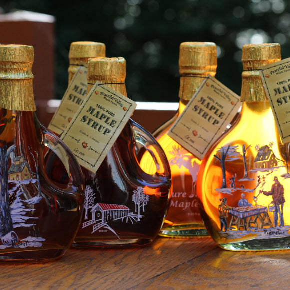 Glass Bottle - Painted Scene Maple Syrup - Peaceful Valley Maple Farms